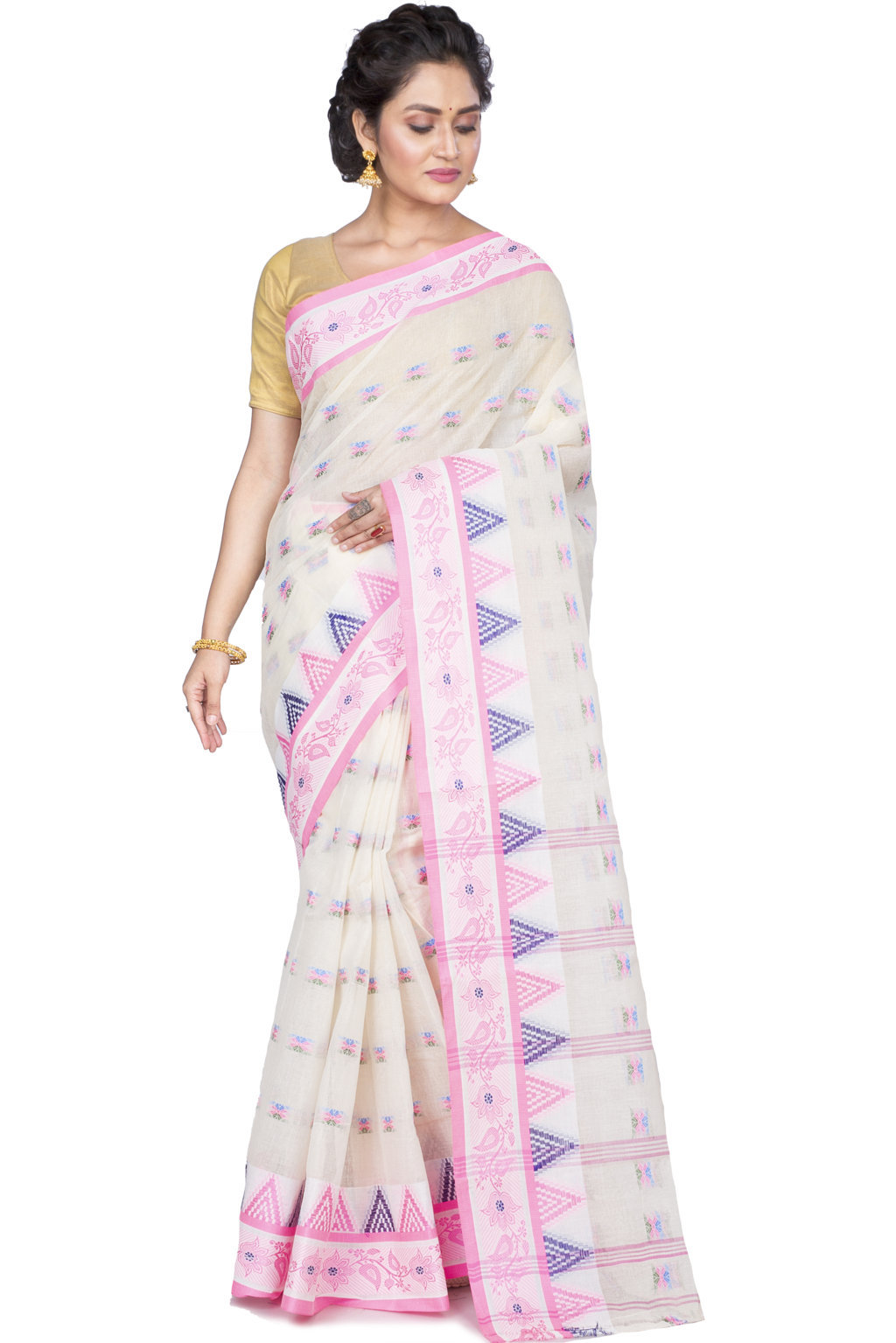 Pink Pure Cotton Alkari Tant Saree (178)